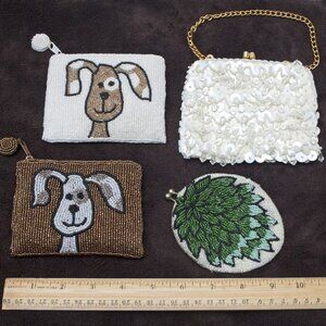 Vintage Lot Of 4 Coin Purses (3) Beaded, (1) Jem Wrist Clutch w/Sequins & Beads